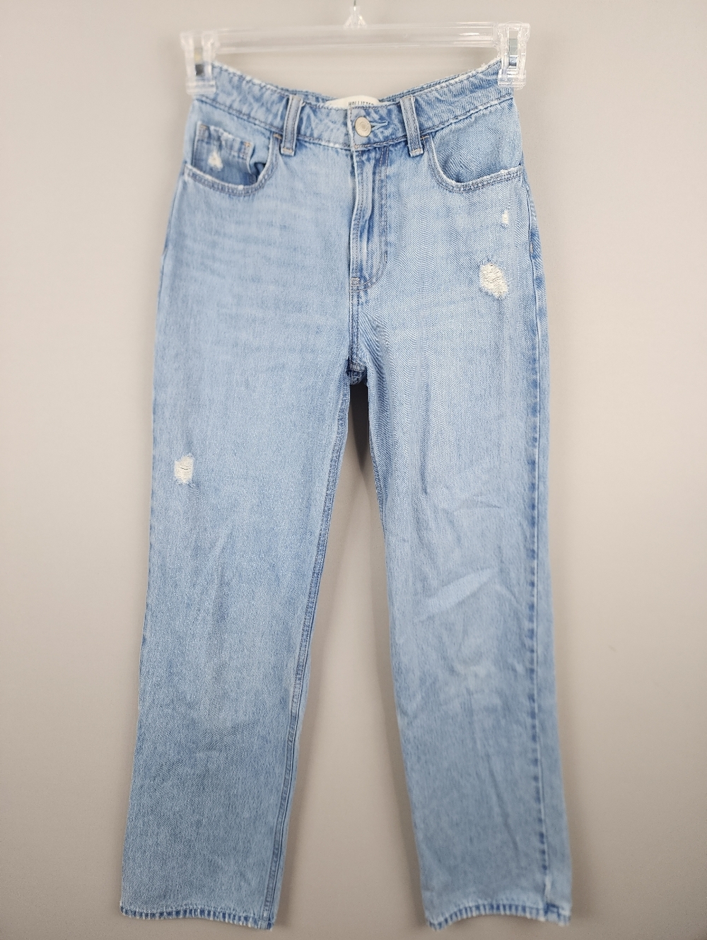 Hollister High-Rise Slouchy Straight Jeans - Light Blue Distressed Sz 00 W24